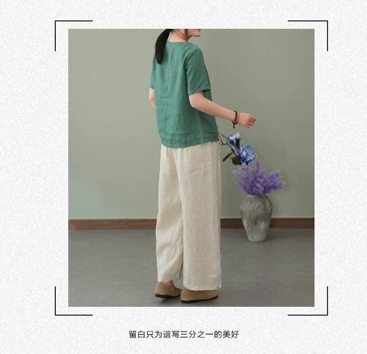 면 린넨 바지 아이들 고급 외국 가스 와이드 레그 팬츠 여름 고유 한 아름다운 여성 바지 루즈핏 중국풍 민족 스타일 상세 이미지 6