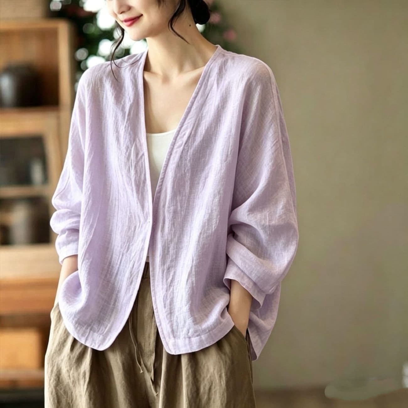 면 린넨 자외선 차단 셔츠 여름 문예 새로운 긴팔 디자인 오픈 가디건 얇은 스타일 재킷 루즈핏 맨위 이미지 3