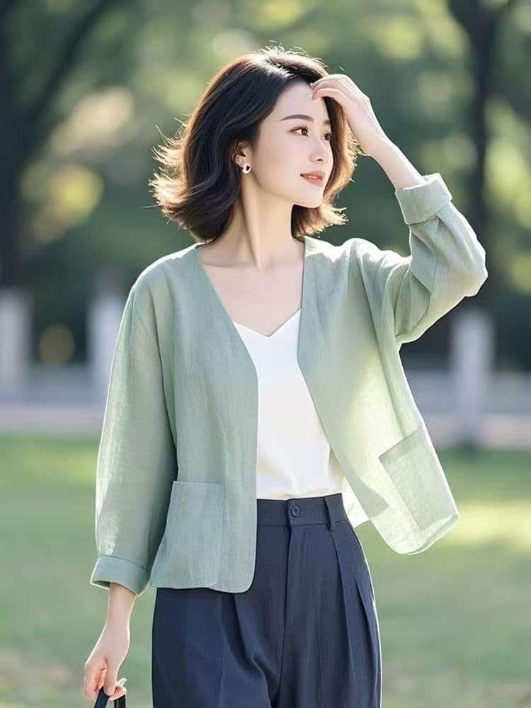 경량 면 린넨 단색 고유 한 여름 숄 자외선 차단 카디건 코트 루즈핏 2026 새로운 셔츠 맨위 여성 상세 이미지 3