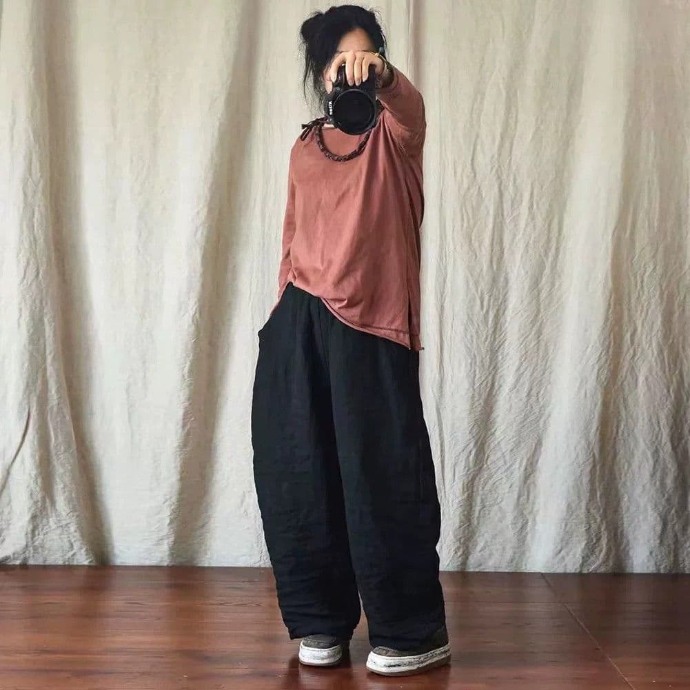 레트로 주름 면 린넨 와이드 레깅스 바지 여름 얇은 스타일 2026 새로운 빅 사이즈 루즈핏 아마 9 포인트 모통이 칼 바지 상세 이미지 7