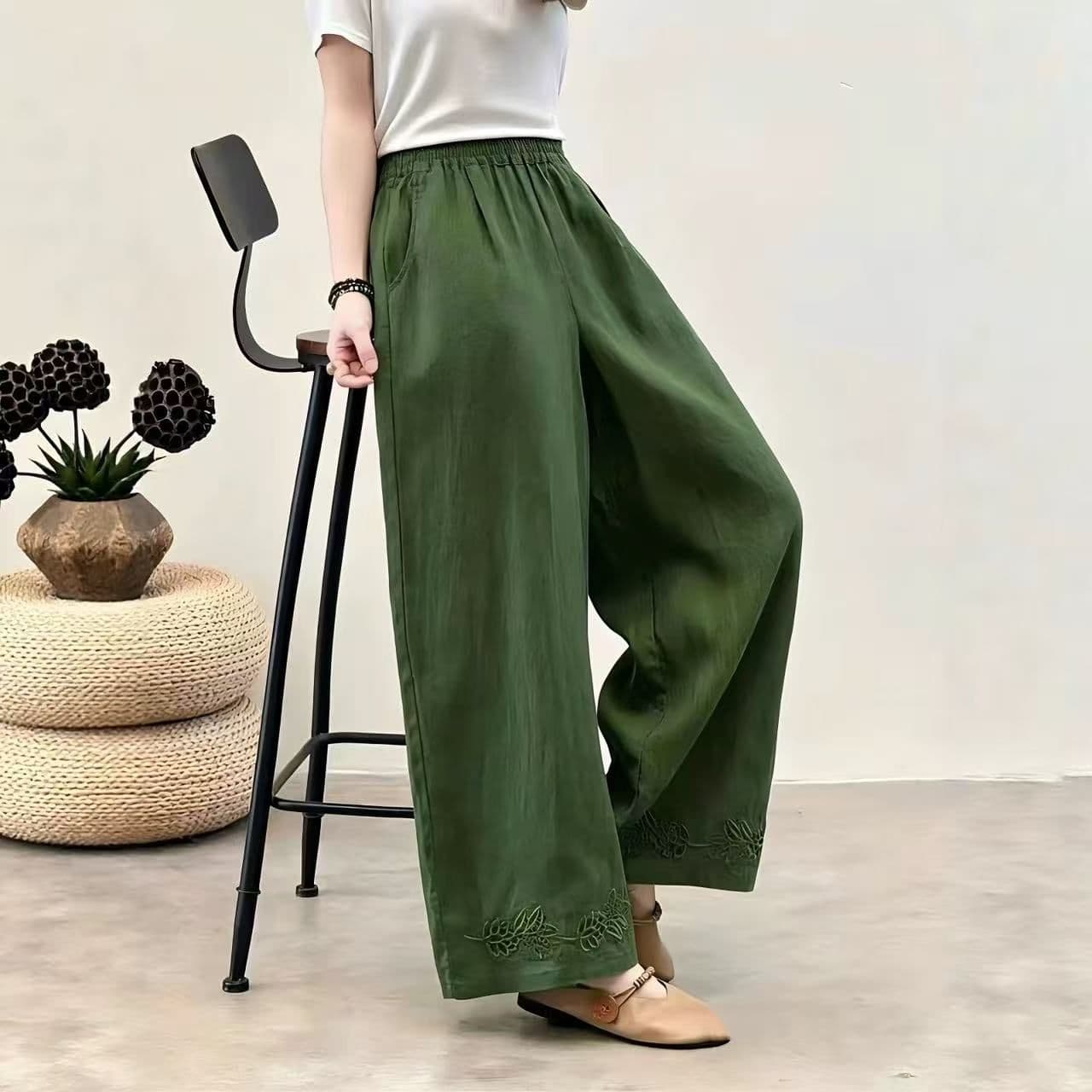 문예 선택하지 마라. 몸 레트로 홀로우 아웃 자수 면 린넨 와이드 레깅스 바지 여름 루즈핏 캐주얼 바지 면 린넨 스트레이트 팬츠 트렌디