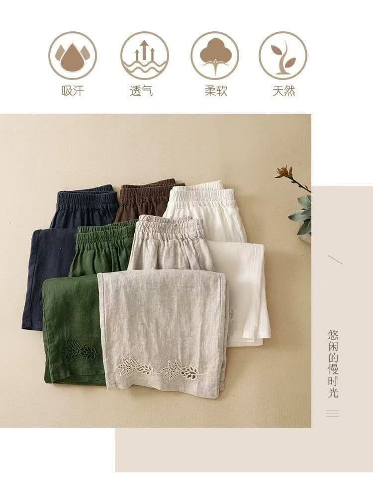 문예 선택하지 마라. 몸 레트로 홀로우 아웃 자수 면 린넨 와이드 레깅스 바지 여름 루즈핏 캐주얼 바지 면 린넨 스트레이트 팬츠 트렌디 상세 이미지 9