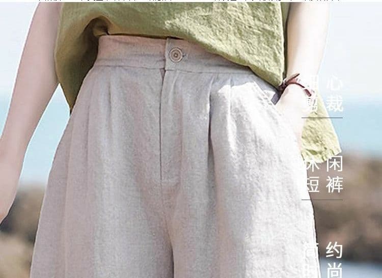 등 허리 밴딩 면 린넨 반바지 올해 여름 새로운 넓은 다리 오부 바지 캐주얼 다용도 루즈핏 여성 의류 상세 이미지 2