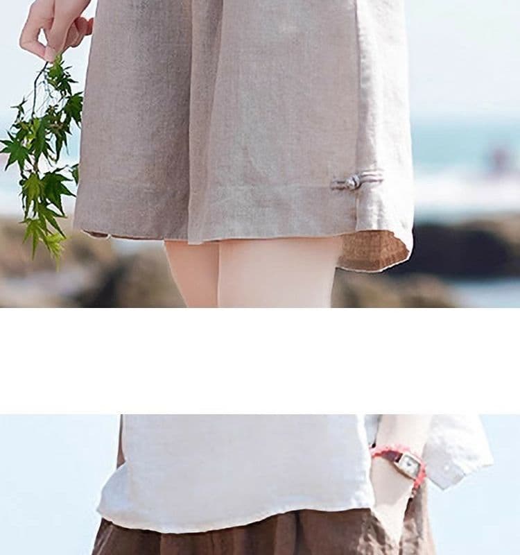 등 허리 밴딩 면 린넨 반바지 올해 여름 새로운 넓은 다리 오부 바지 캐주얼 다용도 루즈핏 여성 의류 상세 이미지 10