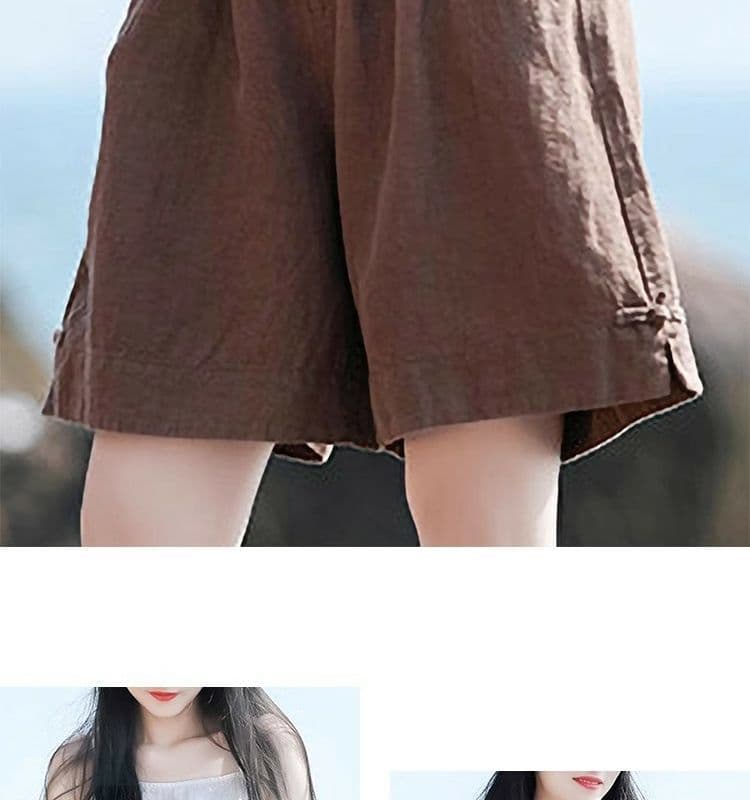 등 허리 밴딩 면 린넨 반바지 올해 여름 새로운 넓은 다리 오부 바지 캐주얼 다용도 루즈핏 여성 의류 상세 이미지 11