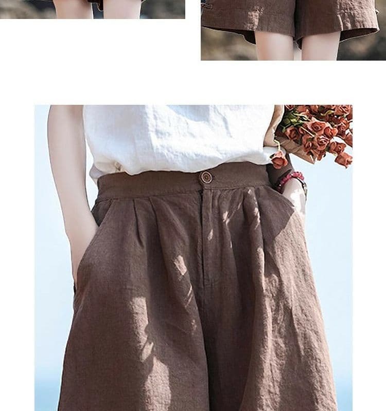 등 허리 밴딩 면 린넨 반바지 올해 여름 새로운 넓은 다리 오부 바지 캐주얼 다용도 루즈핏 여성 의류 상세 이미지 15