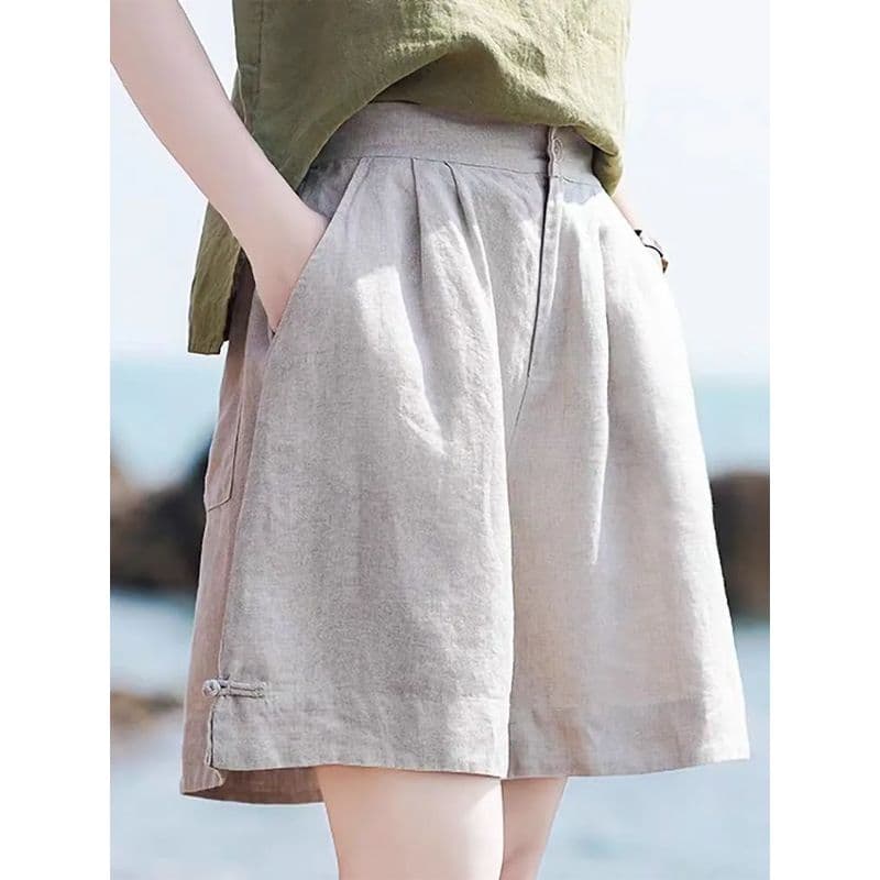 등 허리 밴딩 면 린넨 반바지 올해 여름 새로운 넓은 다리 오부 바지 캐주얼 다용도 루즈핏 여성 의류 상세 이미지 19