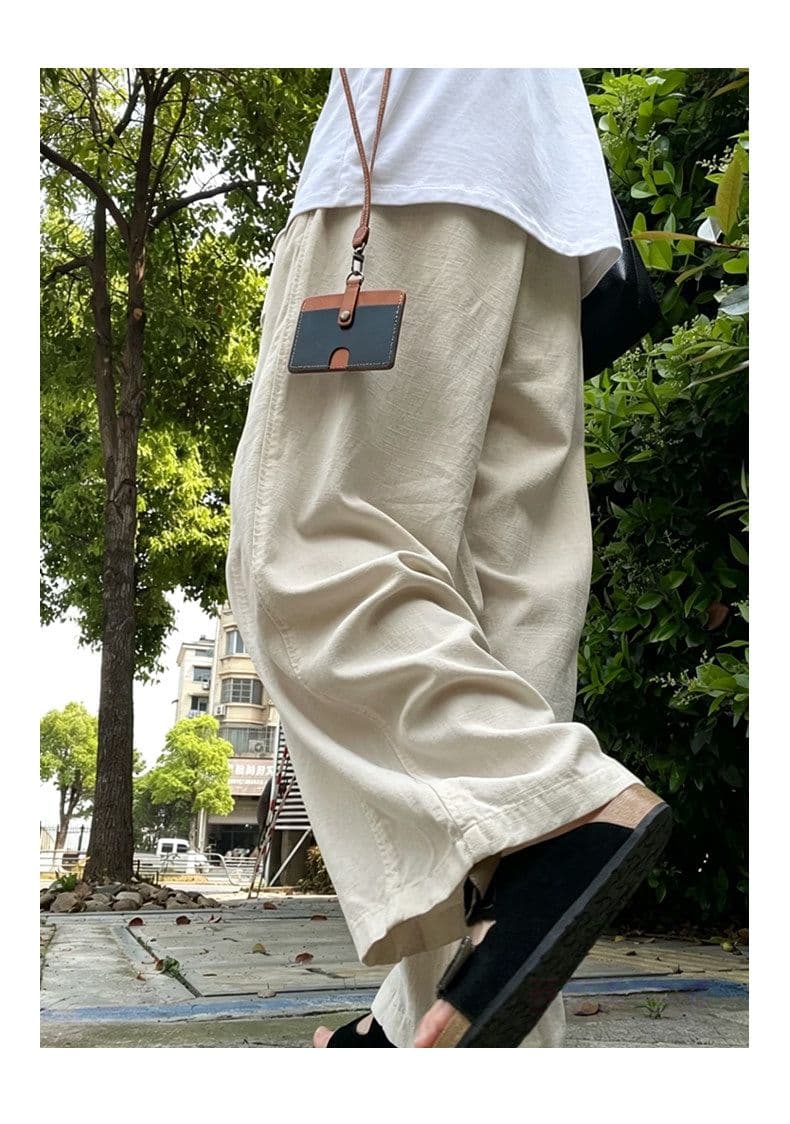 해군 모통이 칼 와이드 레깅스 바지 여름 얇은 스타일 루즈핏 느긋한 캐주얼 바지 하이웨이스트 슬림해 보이는 캐주얼 면 린넨 풍선 바지 상세 이미지 14
