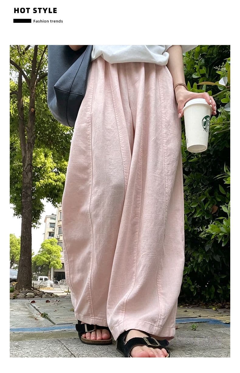 해군 모통이 칼 와이드 레깅스 바지 여름 얇은 스타일 루즈핏 느긋한 캐주얼 바지 하이웨이스트 슬림해 보이는 캐주얼 면 린넨 풍선 바지 상세 이미지 15