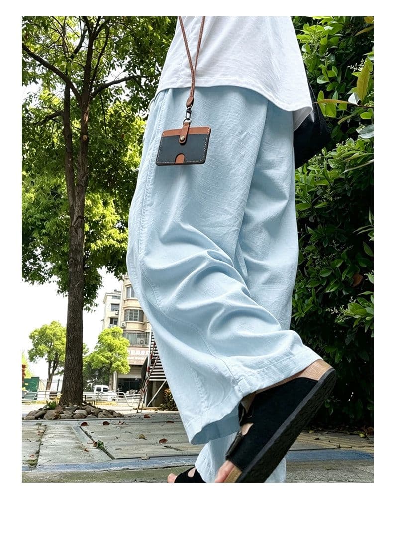 해군 모통이 칼 와이드 레깅스 바지 여름 얇은 스타일 루즈핏 느긋한 캐주얼 바지 하이웨이스트 슬림해 보이는 캐주얼 면 린넨 풍선 바지 상세 이미지 18