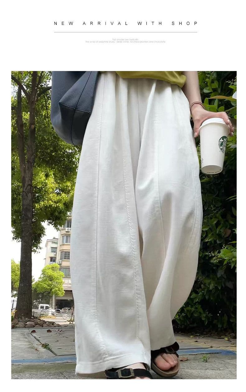 해군 모통이 칼 와이드 레깅스 바지 여름 얇은 스타일 루즈핏 느긋한 캐주얼 바지 하이웨이스트 슬림해 보이는 캐주얼 면 린넨 풍선 바지 상세 이미지 19
