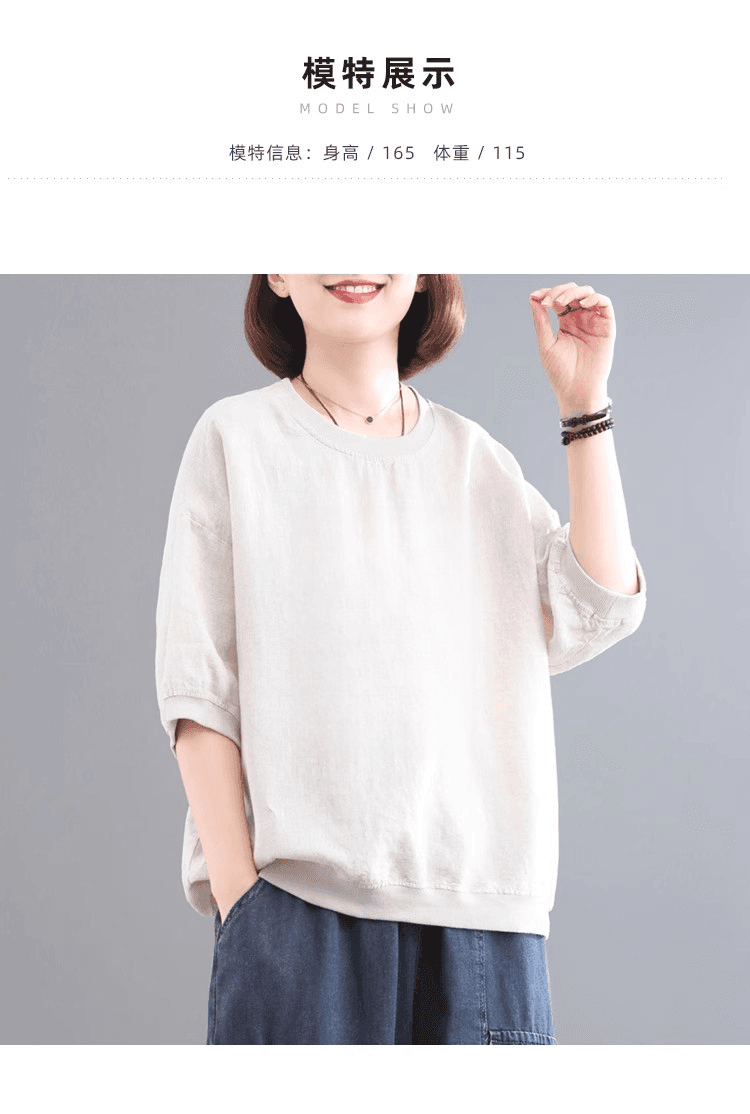 반팔 여성 라운드 넥 여름 새로운 루즈핏 빅 사이즈 다용도 티셔츠 풀오버 맨위 여성 상세 이미지 4