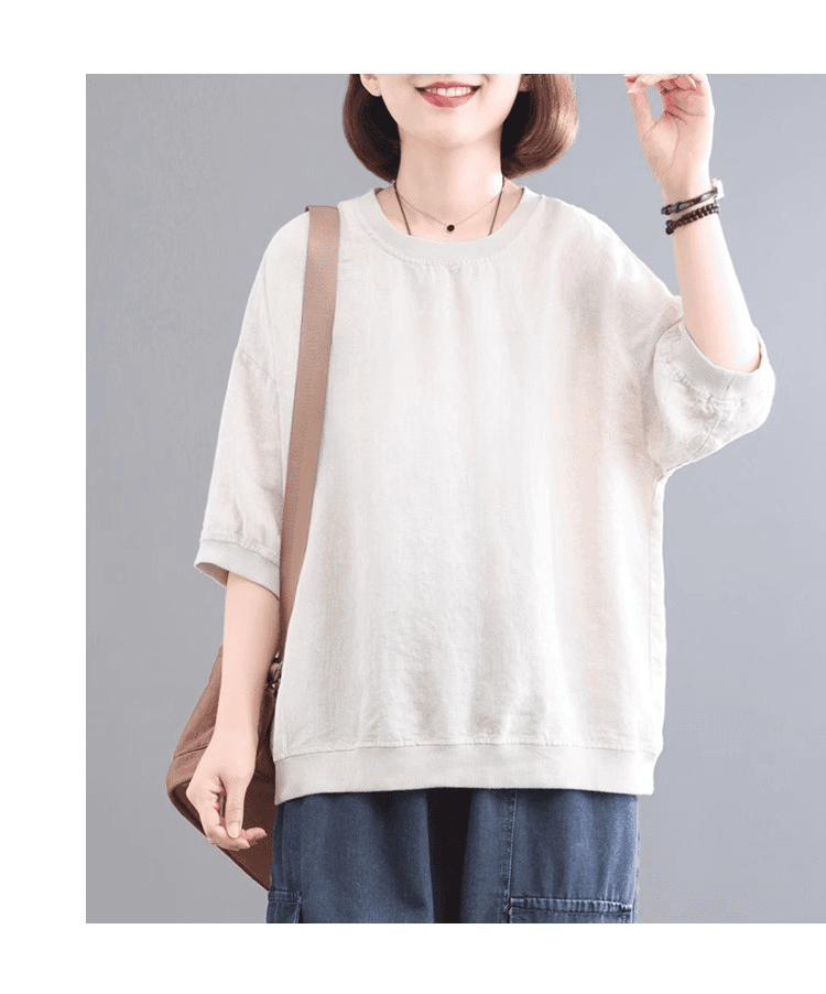 반팔 여성 라운드 넥 여름 새로운 루즈핏 빅 사이즈 다용도 티셔츠 풀오버 맨위 여성 상세 이미지 5
