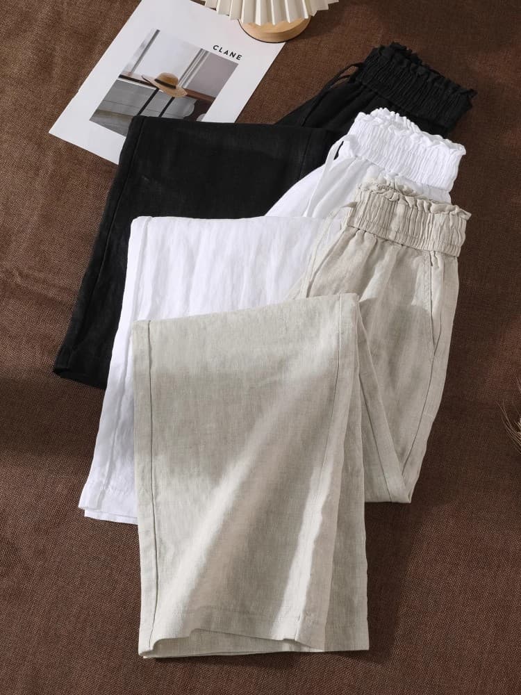여름 허리밴드 디자인 캐주얼 바지 문예 레트로 면 린넨 와이드 레그 팬츠 어린이 봄 가을 새로운 하렘 바지 여성 의류 이미지 3