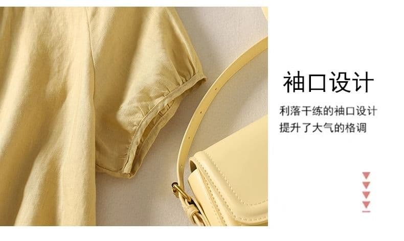 일본식 문예 면 린넨 반팔 티셔츠 여성 여름 출퇴근 미니멀리즘 풀오버 캐주얼 작은 셔츠 연령 감소 맨위 상세 이미지 6