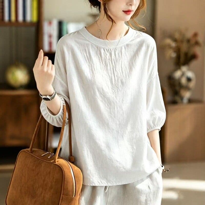 2026 가을 청소 출퇴근 라운드 넥 7부 소매 작은 맨위 여성 루즈핏 도루 센스 익스트림 제인 캐주얼 바람 미니멀리즘 t 셔츠 상세 이미지 6