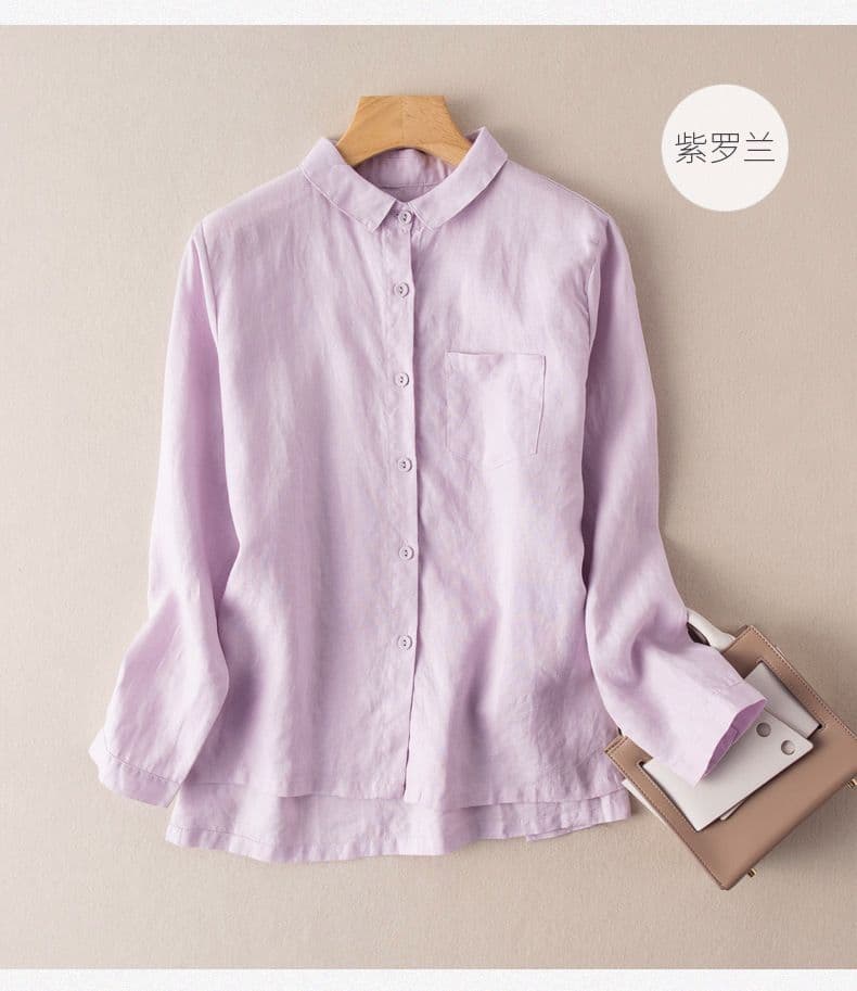 봄 가을 새로운 얇은 스타일 면 린넨 긴팔 셔츠 탑 옷깃 다용도 캐주얼 오픈 가디건 작은 외투 여성 의류 외출용 상세 이미지 10