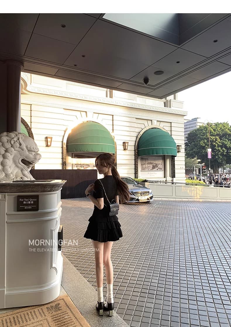 안녕하세요. 팬 팬 사용자 지정 원사 질감 센스 품격 네클라인 끈 향기로운 향 니트 반팔 여성 봄 슬림해 보이는 맨위 상세 이미지 36