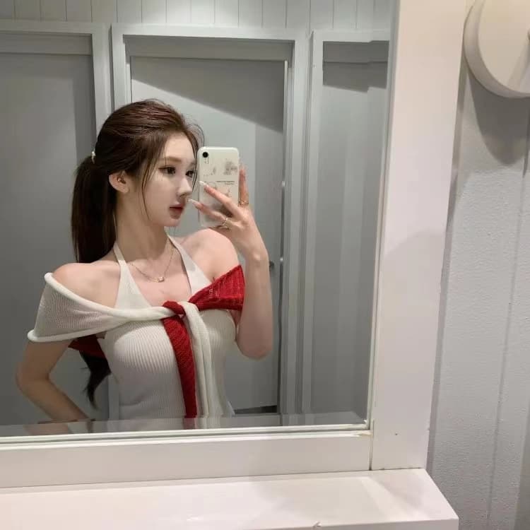 한 부서 ins 바람 행침 목 니트 조끼 모방 아마 숄 세트 양모 혼방 슬림해 보이는 오프숄더 상세 이미지 11