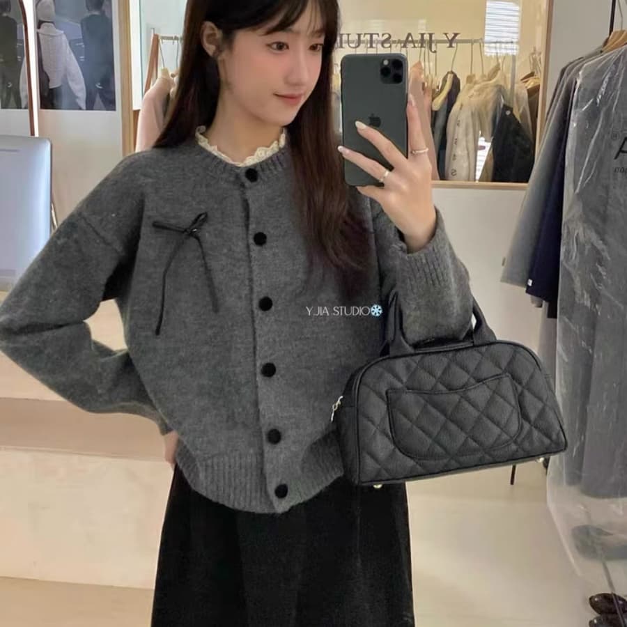 한 부서 다용도 달콤함 연령 감소 나비 매듭 대 에디션 스웨터 여자 가을 겨울 디자인 센스 외국 가스 와이드 부드러운 찹쌀 오픈 가디건 이미지 5