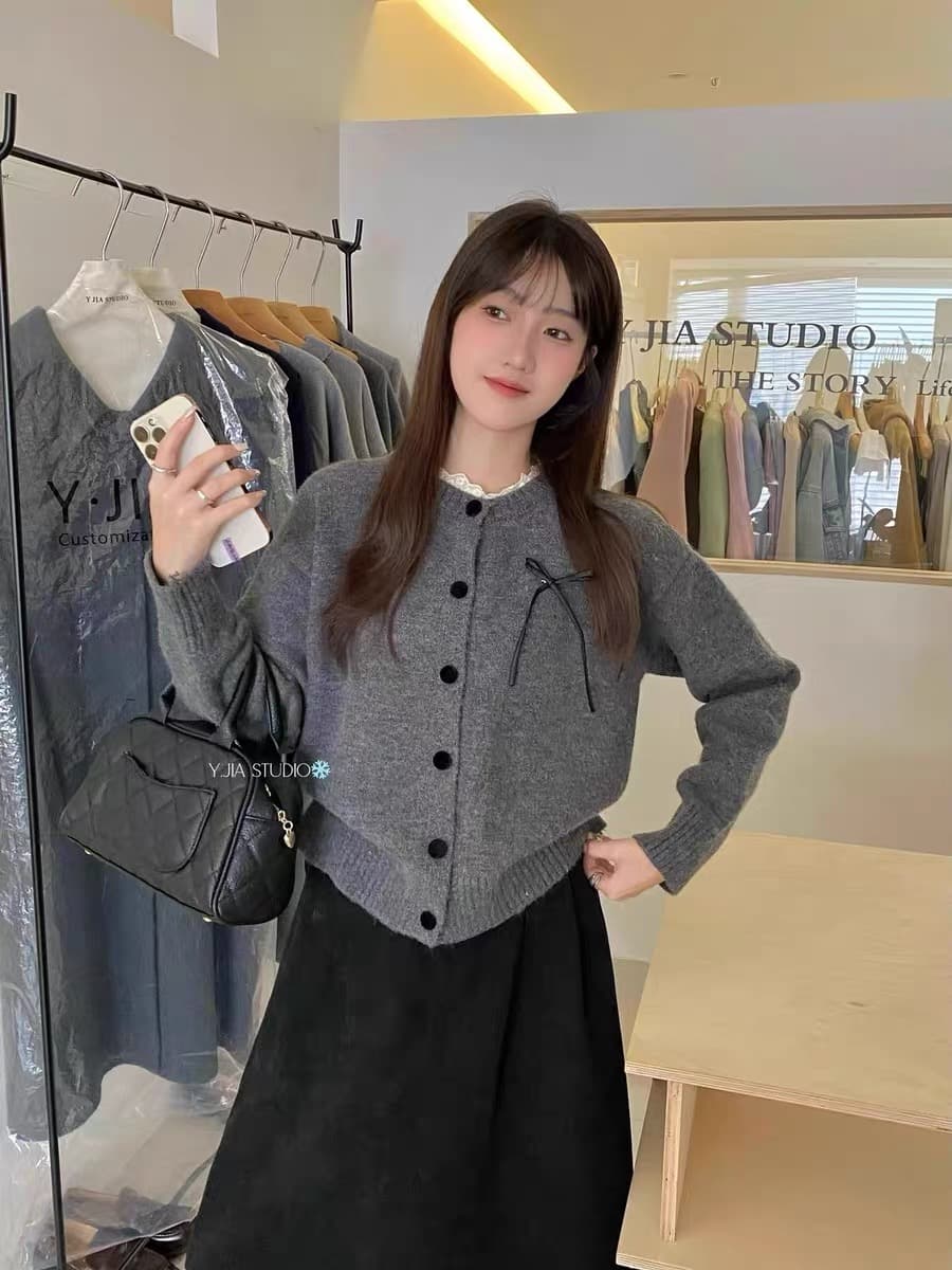한 부서 다용도 달콤함 연령 감소 나비 매듭 대 에디션 스웨터 여자 가을 겨울 디자인 센스 외국 가스 와이드 부드러운 찹쌀 오픈 가디건 상세 이미지 12