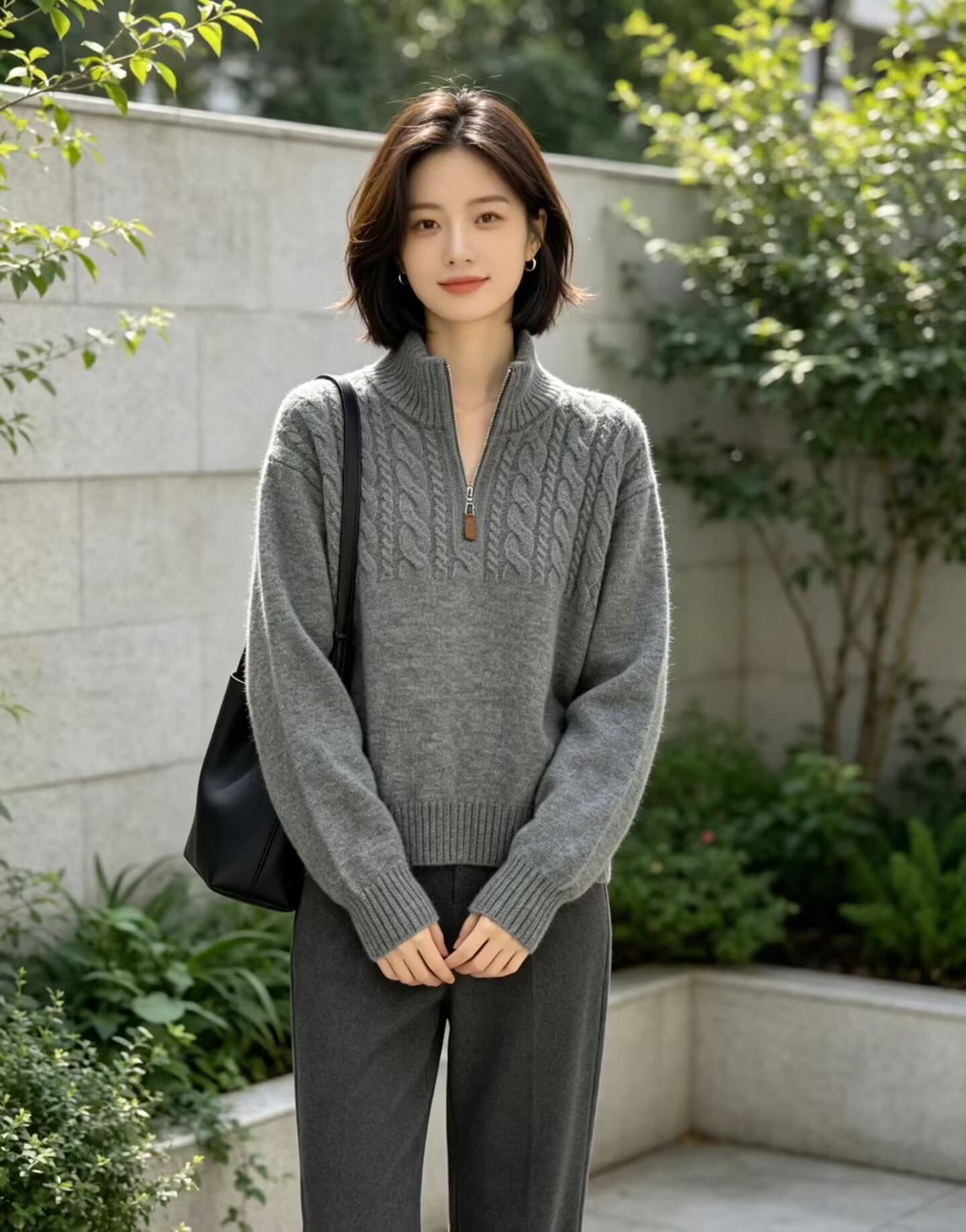 고급 센스 하프 지퍼 폴로 칼라 긍정적 인 어깨 스웨터 여자 2026 새로운 꽈배기 니트 스웨터 맨위 이미지 3