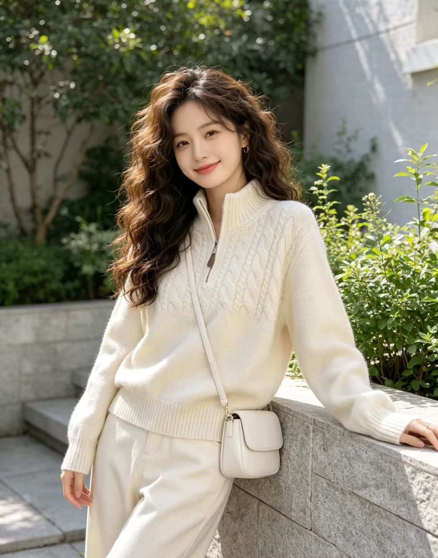 고급 센스 하프 지퍼 폴로 칼라 긍정적 인 어깨 스웨터 여자 2026 새로운 꽈배기 니트 스웨터 맨위 상세 이미지 5