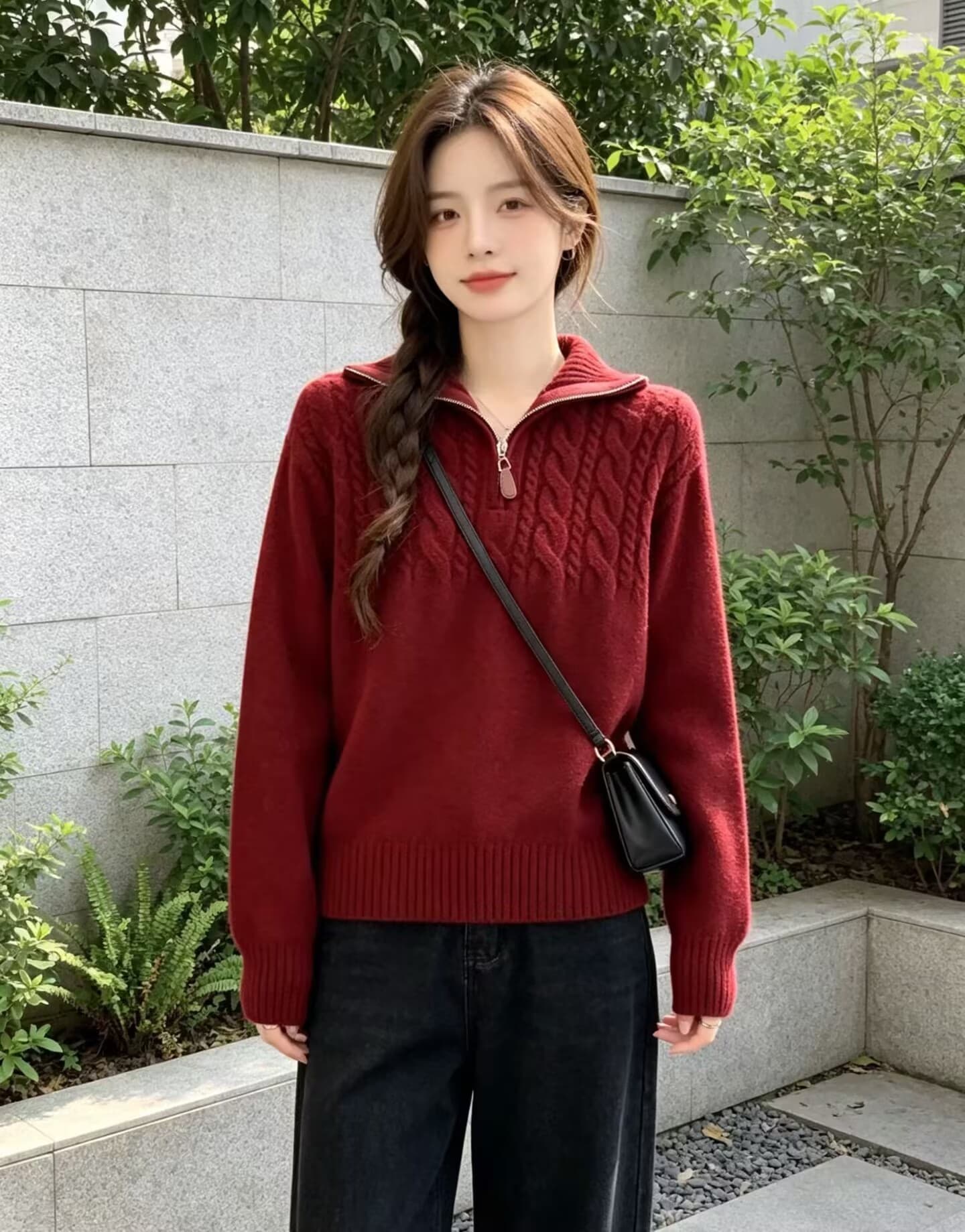 고급 센스 하프 지퍼 폴로 칼라 긍정적 인 어깨 스웨터 여자 2026 새로운 꽈배기 니트 스웨터 맨위 상세 이미지 7
