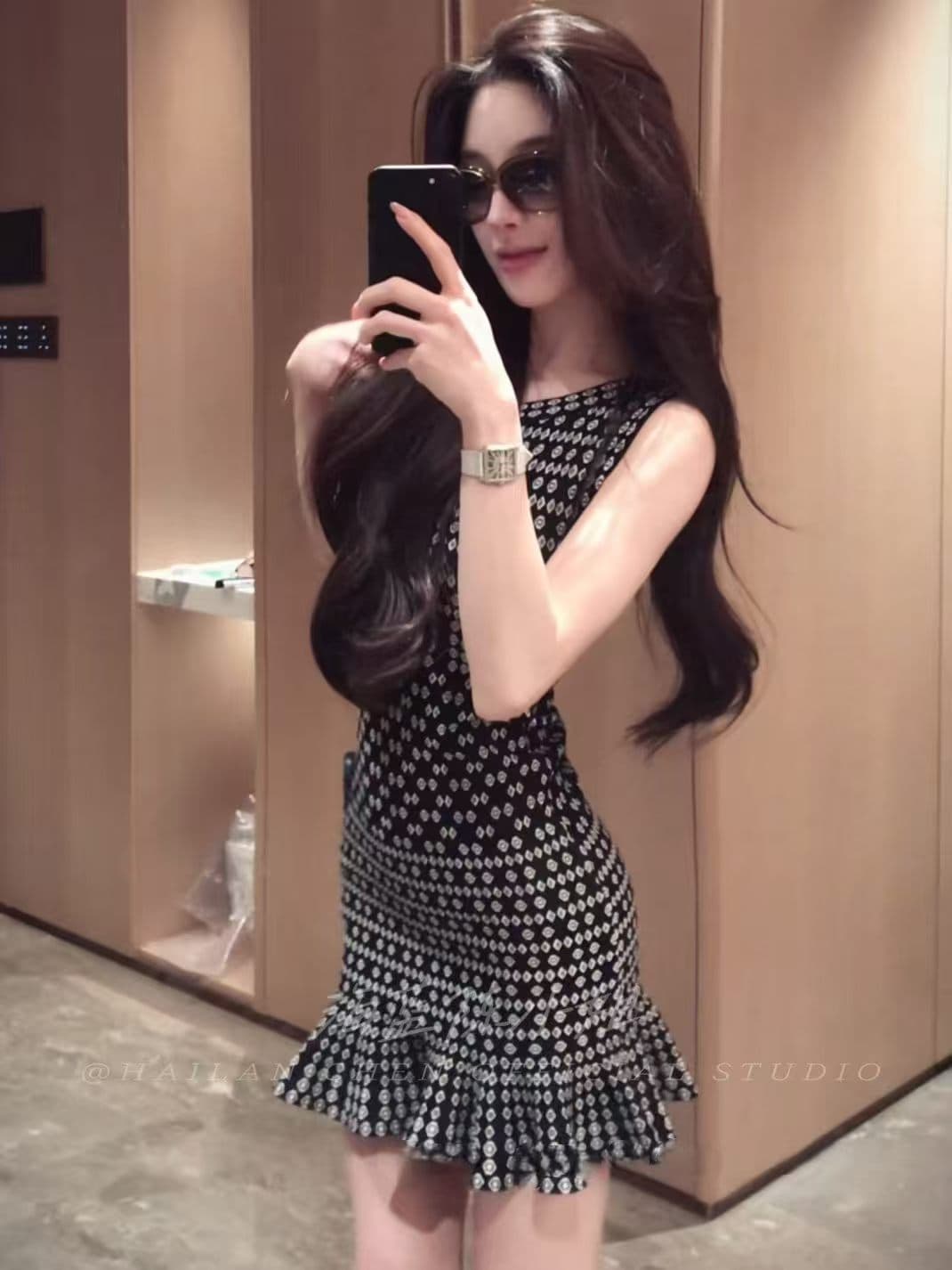 프랑스식 섹시함 허리 수축 타이트 스커트 여성 드레스 여름 검정색 꽃무늬 라운드 넥 품격 한 마디 치마 민소매 미니 스커트 상세 이미지 5