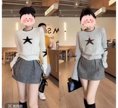 별 자수 배색 라운드 넥 스웨터 여자 가을 겨울 새로운 고급 센스 허리 수축 슬림해 보이는 다용도 쇼트 스타일 니트 맨위 상세 이미지 1