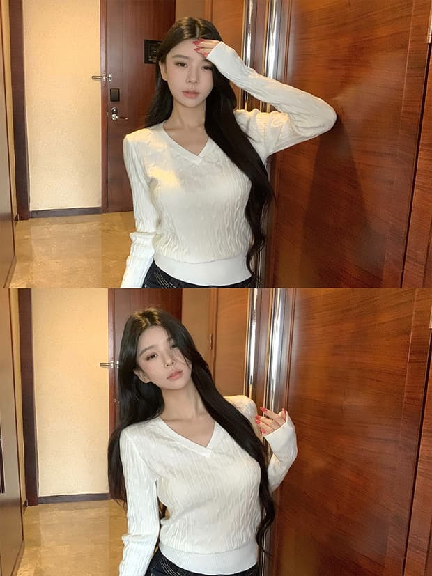 mosesqueen 마술 웨스트 여왕 검정색 꽈배기 니트 스웨터 여성 가을 겨울철 인사이드 가져 가라. 스웨터 몸매 가꾸기 V넥 맨위 상세 이미지 8