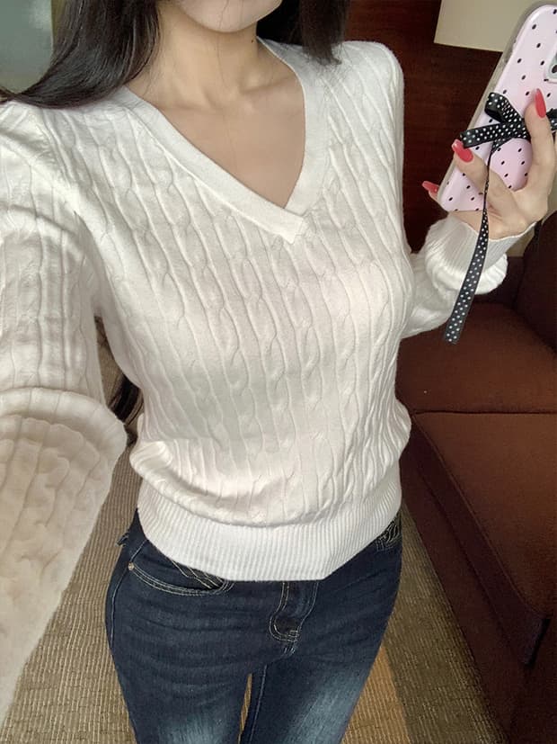 mosesqueen 마술 웨스트 여왕 검정색 꽈배기 니트 스웨터 여성 가을 겨울철 인사이드 가져 가라. 스웨터 몸매 가꾸기 V넥 맨위 상세 이미지 16