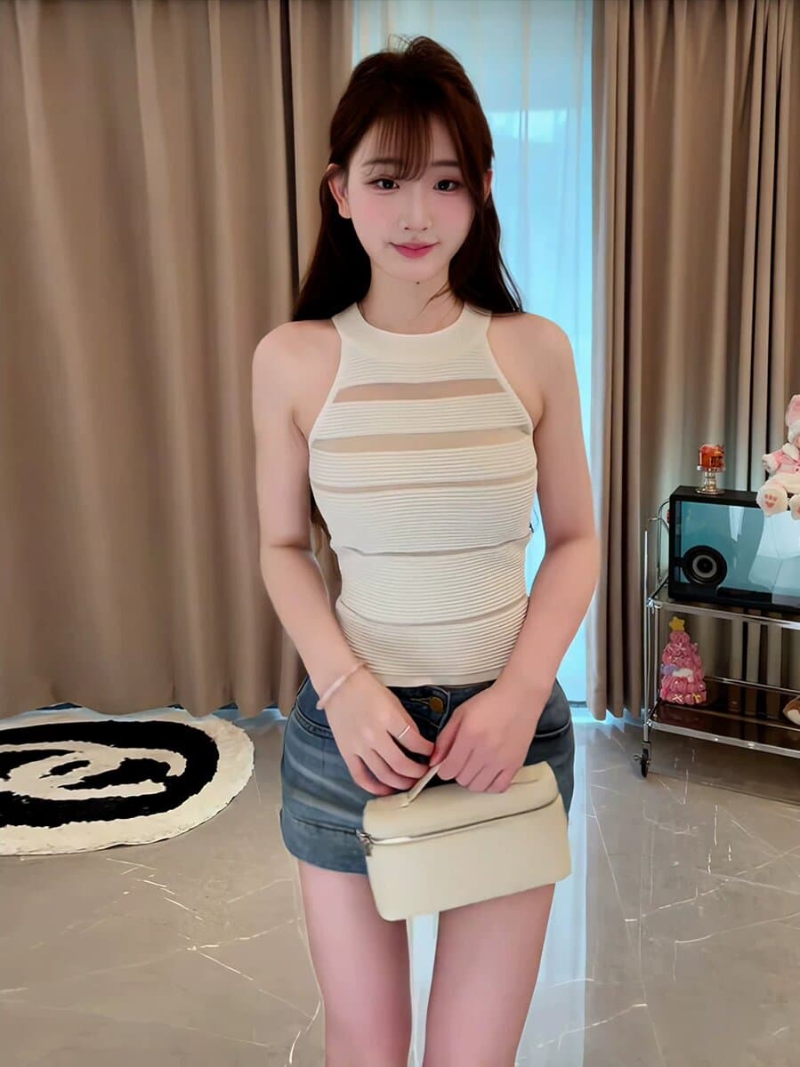 천 골드 센스 홀로우 아웃 디자인 센스 행침 목 오프숄더 슬립 인사이드 가져 가라. 여름 섹시함 맨위 여성 상세 이미지 33