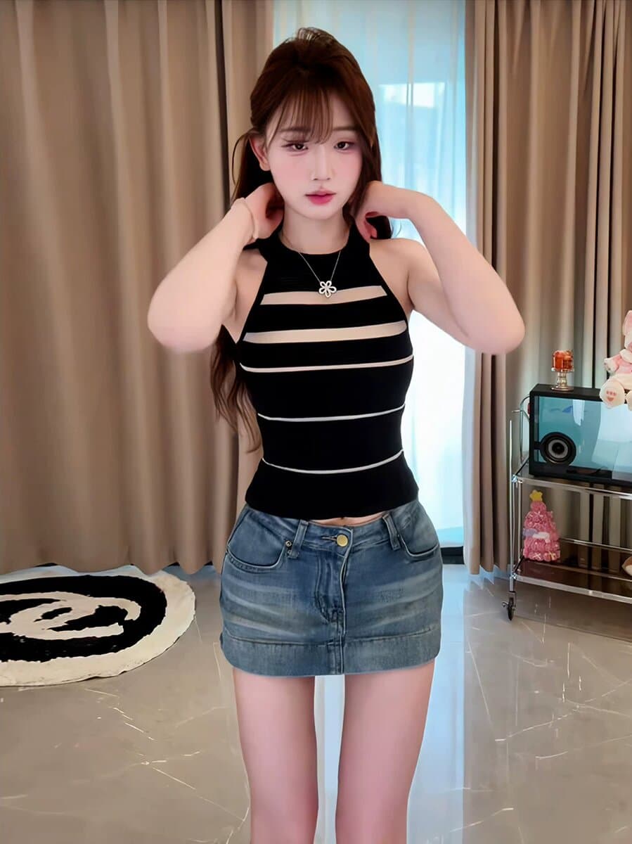 천 골드 센스 홀로우 아웃 디자인 센스 행침 목 오프숄더 슬립 인사이드 가져 가라. 여름 섹시함 맨위 여성 상세 이미지 35