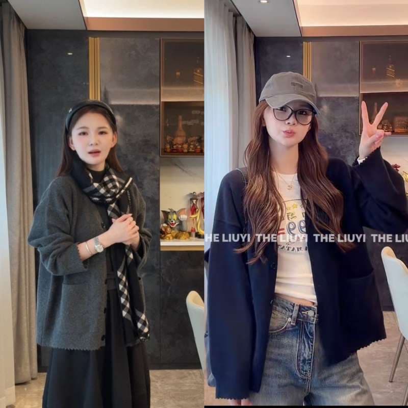 루즈핏 느긋한 바람 블루 색상 긴팔 스웨터 여성 코트 가을 새로운 부드러운 찹쌀 다용도 니트 오픈 가디건 상세 이미지 2