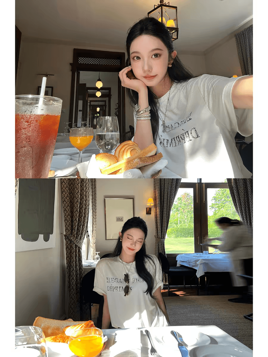 지구 Ouyang 현재 문제 苾 입력 er d 바다 왕 t 아기 수준 럭셔리 센스 블루 좋은 주간 실크 프랑스 아마 프린트 티셔츠