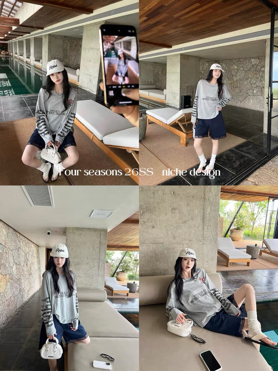 지구 Ouyang 골드 제니 같은 단락 느슨함 아메리칸 호흡 센스 면 린넨 질감 vtg 알파벳 프린트 티셔츠 상세 이미지 2
