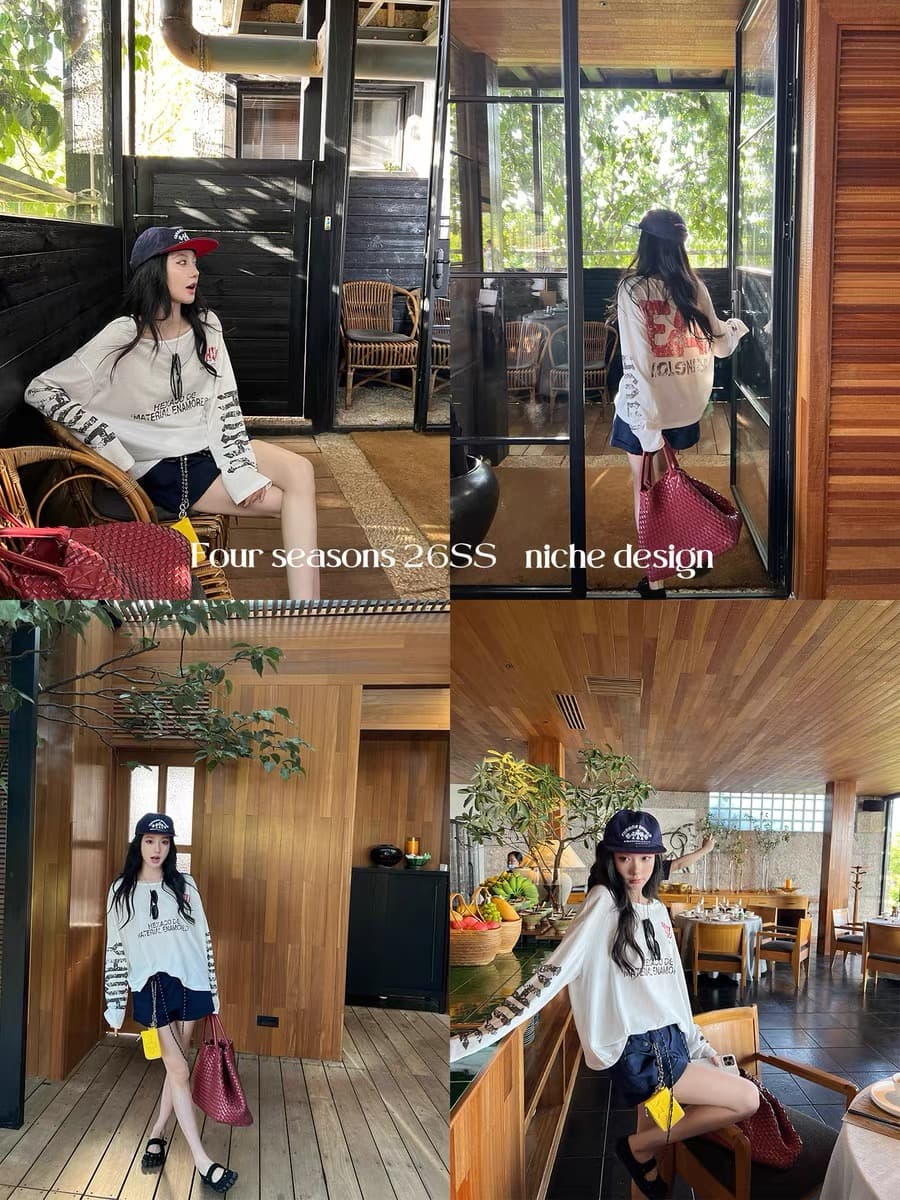지구 Ouyang 골드 제니 같은 단락 느슨함 아메리칸 호흡 센스 면 린넨 질감 vtg 알파벳 프린트 티셔츠 상세 이미지 4