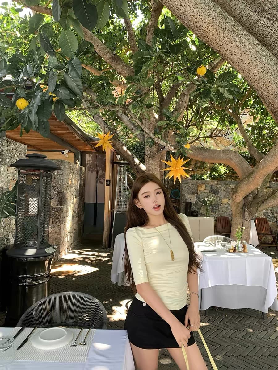 지구 Ouyang 커브 보조 부드러운 가면 t 기타 색상 입력 chao 강하다 피부 센스 보트넥 오프숄더 티셔츠 상세 이미지 3