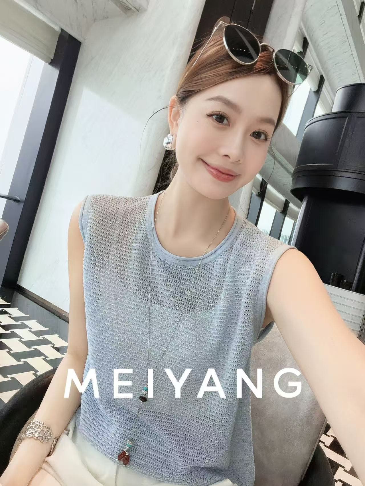 아름다움 대양 meiyang 바다 소금 멜라루카 아세트산 조끼 높음 비틀림 홀로우 아웃 니트 라운드 넥 a0223 이미지 4