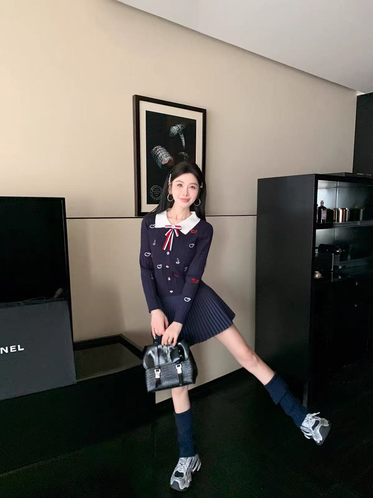 털 니켈 ladiesfirst 나비 넥타이 장난기 넘치는 세련된 강아지 자수 페이크 레이어드 니트 스웨터 여성 l2368 상세 이미지 3