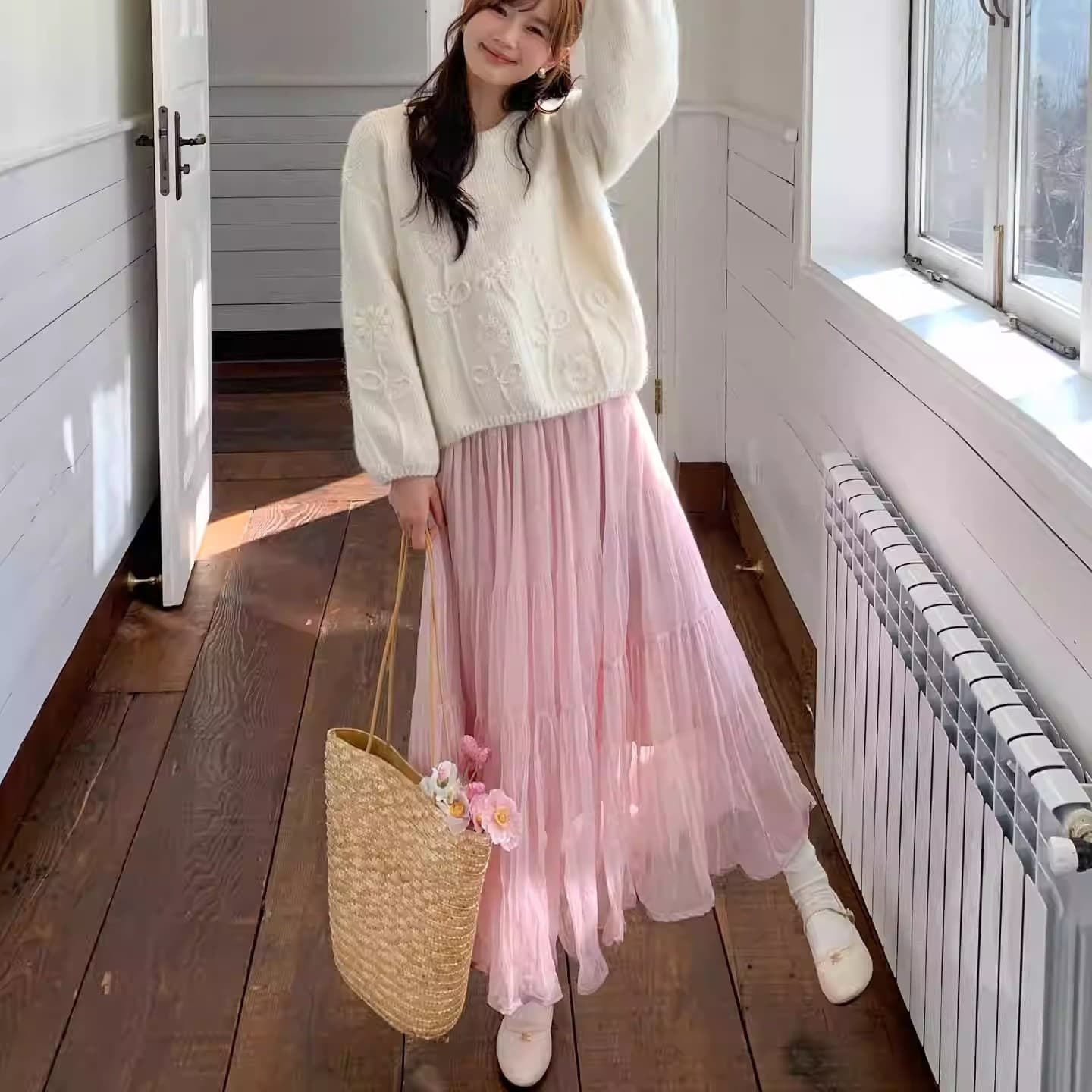 작은 마을 산산 플러그 Na 저녁 바람 무거운 작업 이쑤시게 주름 반신 스커트 여성 봄 낭만주의 프릴 한 마디 쉬폰 롱 스커트 이미지 2