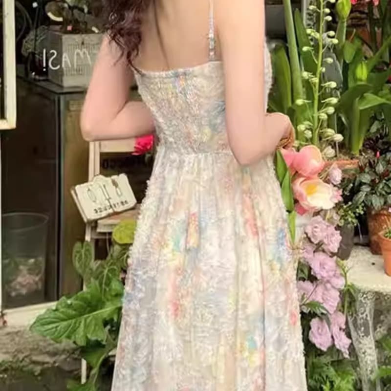 프랑스식 레이스 품격 꽃무늬 슬립 여성 드레스 여름 새로운 연령 감소 요정 공차 가짜 바람 허리 수축 길다 치마 이미지 5
