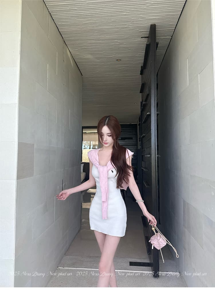 문 vera 잘 한 다 착용 ~ 중 보 주님 캐미솔 얼음 실크 드레스 ol 숄 고급 몸매 가꾸기 치마 투피스 세트 상세 이미지 20