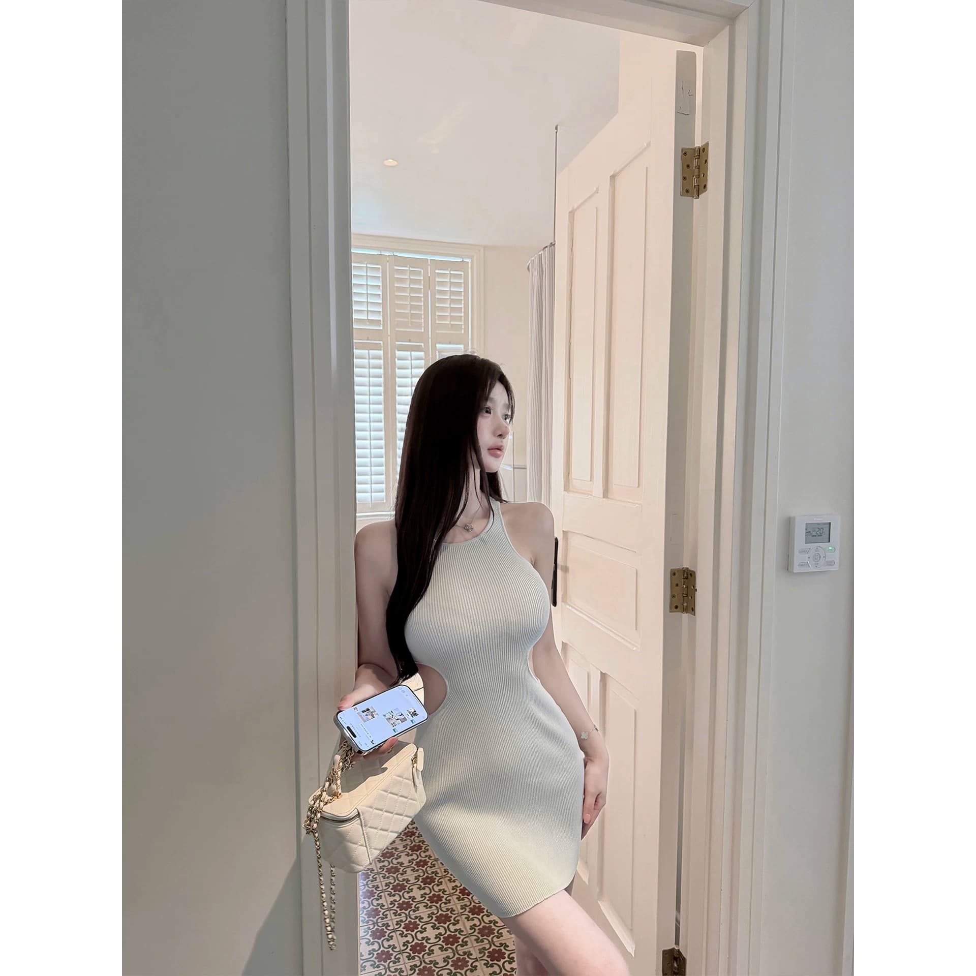 만약 언어 맞춤 원더풀 몸 re ga 이슬 허리 니트 신축성 드레스 순수한 욕망 품격 섹시함 치마 여름 이미지 2