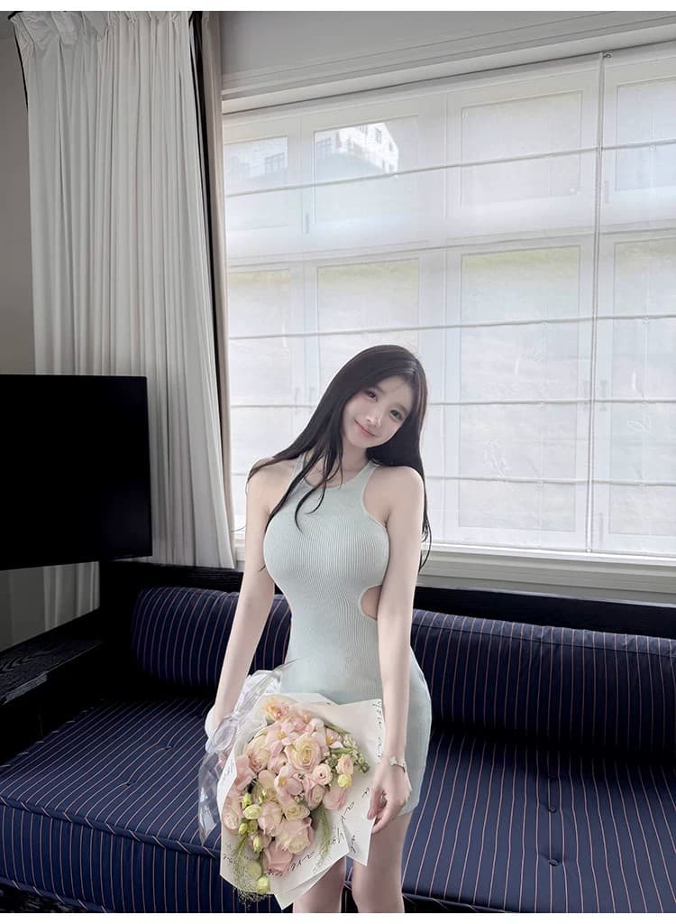 만약 언어 맞춤 원더풀 몸 re ga 이슬 허리 니트 신축성 드레스 순수한 욕망 품격 섹시함 치마 여름 상세 이미지 10