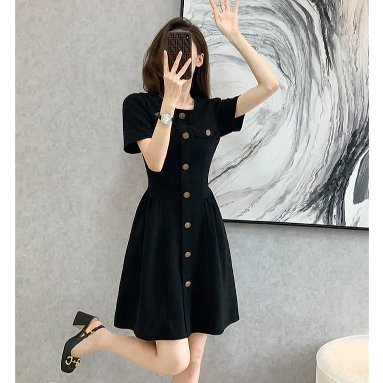 프랑스식 거품 소매 검정색 여성 드레스 얇은 스타일 그는 벤 바람 작은 검은 드레스 허리 수축 슬림해 보이는 A라인 스커트 여름 섹션 표지 고기 이미지 4