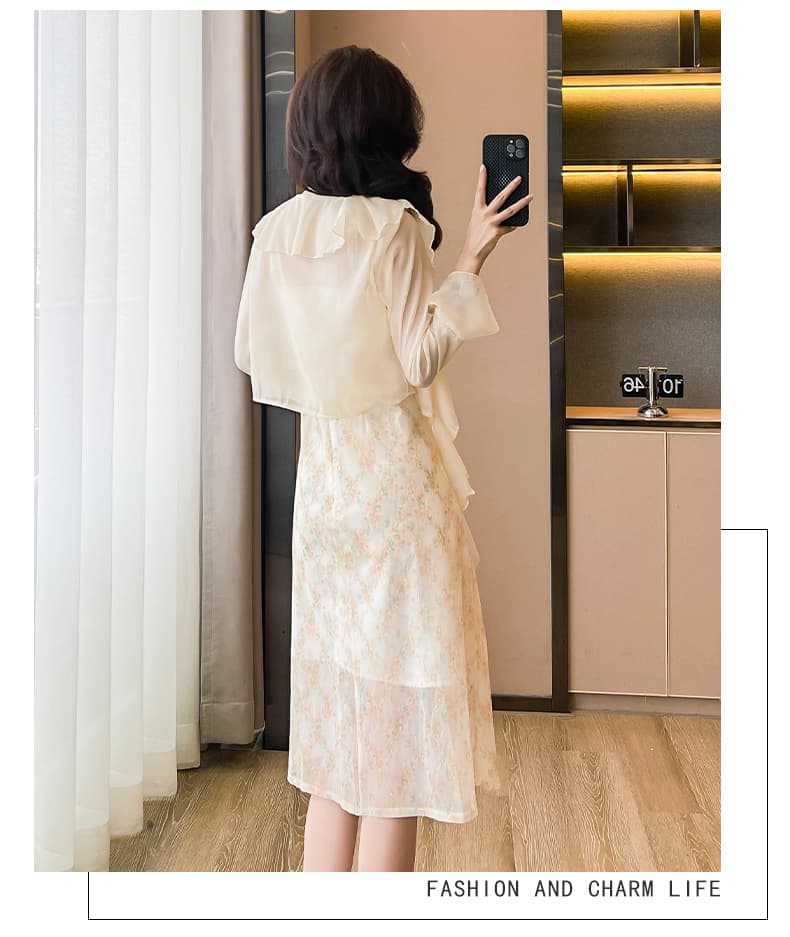 여름 자외선 차단 오픈 가디건 망사 꽃무늬 슬립 요정 해변가 휴가 드레스 품격 롱 스커트 세트 투피스 세트 상세 이미지 15