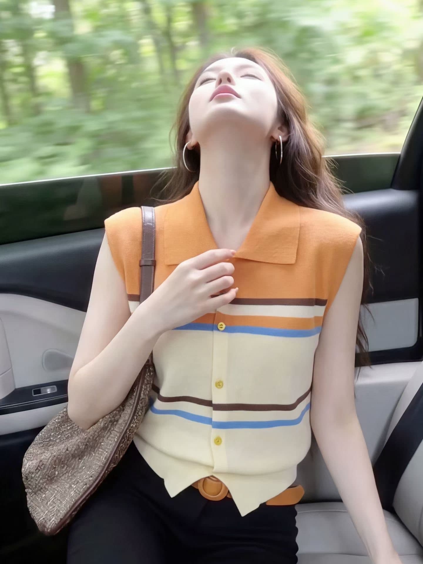 폴로 칼라 배색 스트라이프 얼음 마 작은 날다 소매 니트 오픈 가디건 여성 여름 새로운 연령 감소 외국 가스 어깨 다용도 작은 셔츠 이미지 4