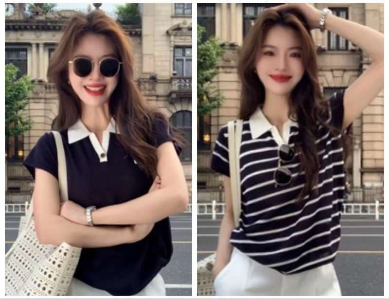 오래된 돈 바람 착용 가져 가라. 스트라이프 긍정적 인 어깨 반팔 티셔츠 여성 여름 얇은 스타일 POLO 셔츠 고유 한 아름다운 그레이트 봐. 의류 상세 이미지 6